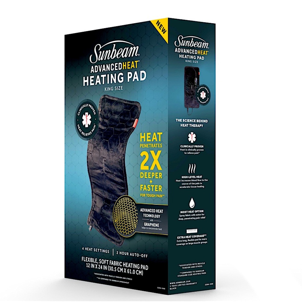 Sunbeam AdvancedHeat Heating Pad King Size - 12”x24”; 4 Heat Settings NWT